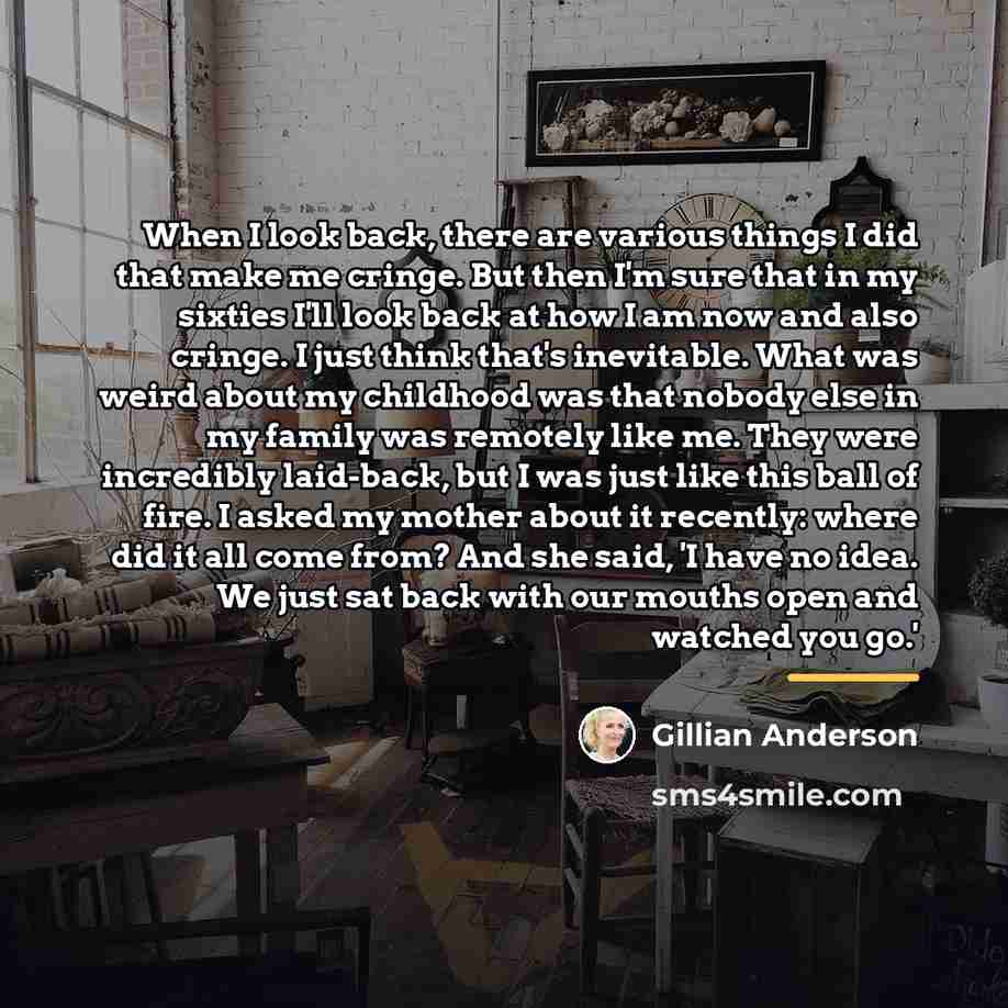 “When I look back, there are various things I did…” quote by Gillian Anderson