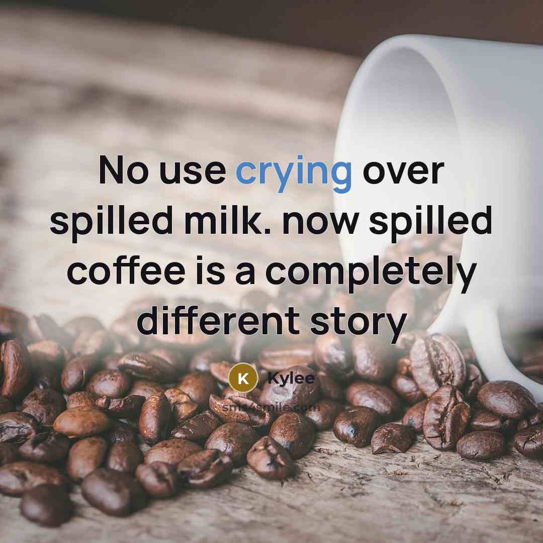 “No use crying over spilled milk. now spilled coffee is…” quote by Kylee