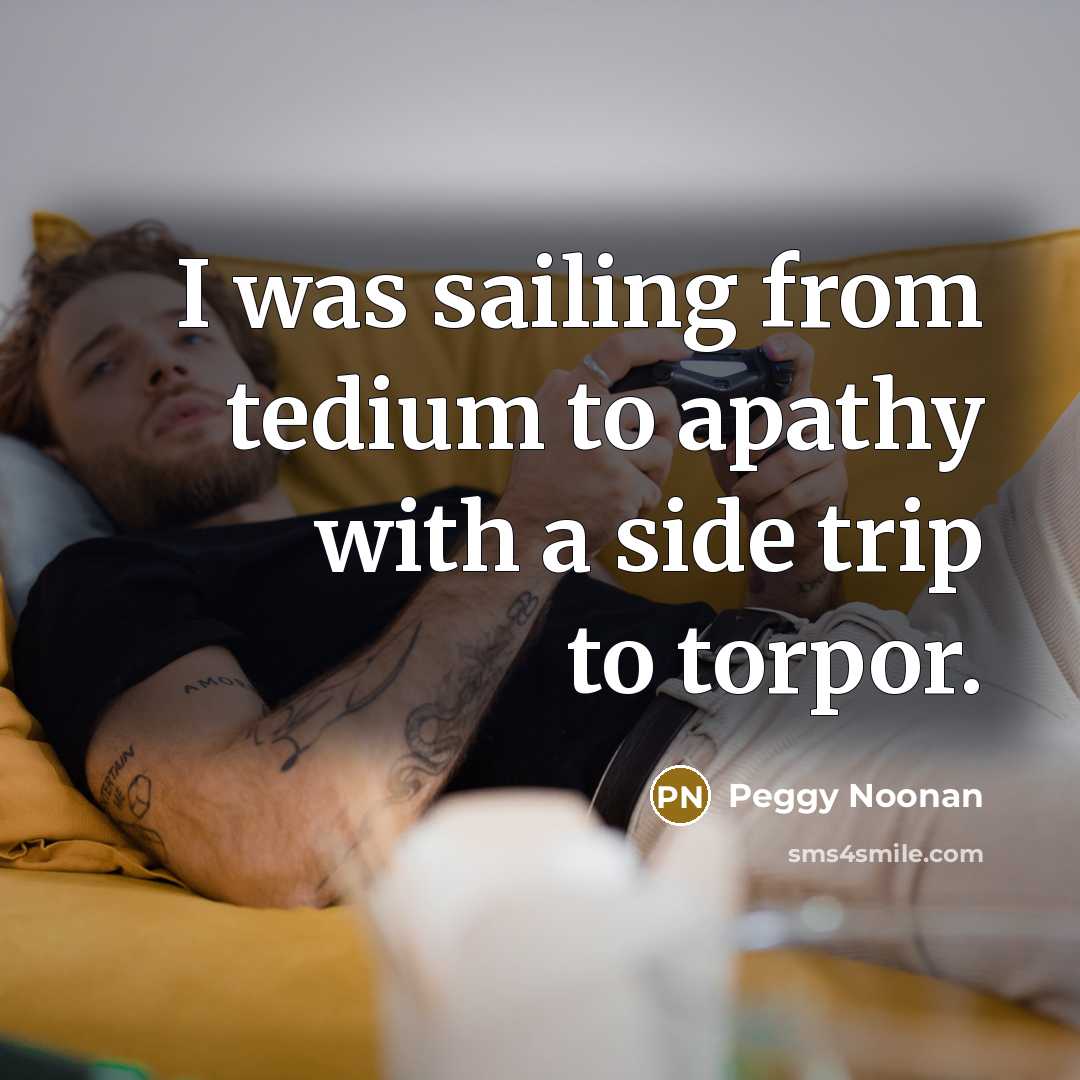 “I was sailing from tedium to apathy with a side…” quote by Peggy Noonan