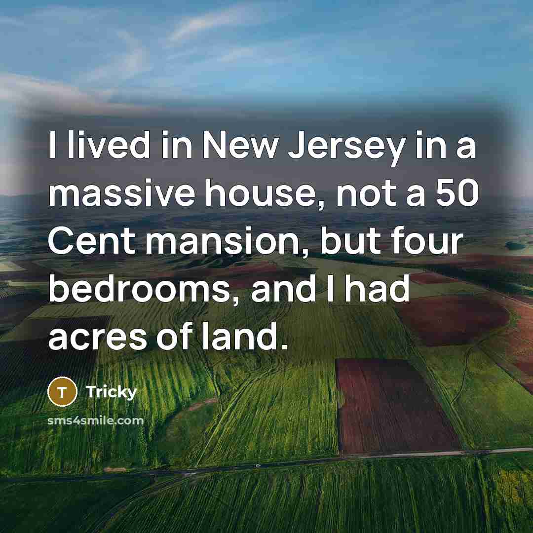 “I lived in New Jersey in a massive house, not a 50 Cent mansion, but four bedrooms, and I had acres of land.” quote by Tricky