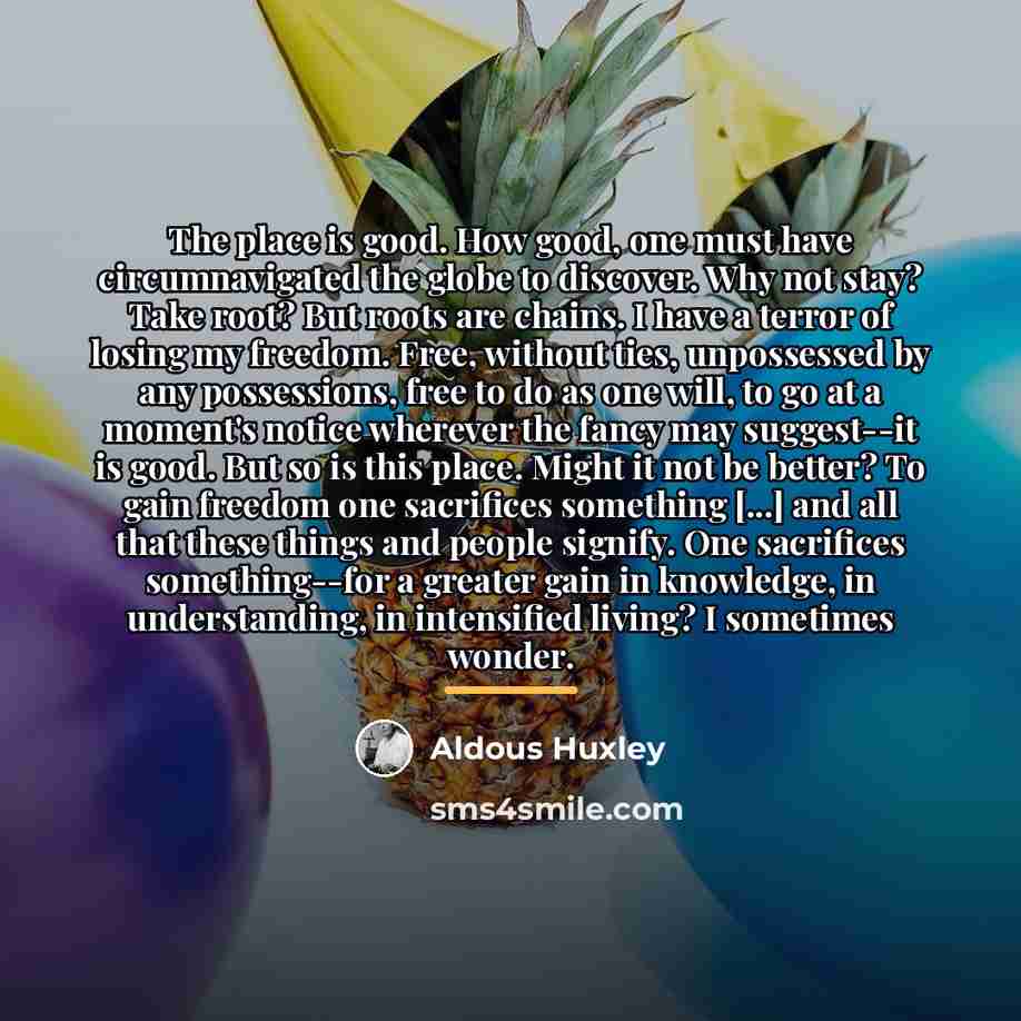 “The place is good. How good, one must have circumnavigated…” quote by Aldous Huxley