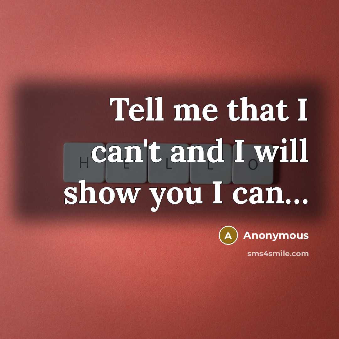 “Tell me that I can't and I will show you…” quote by Anonymous