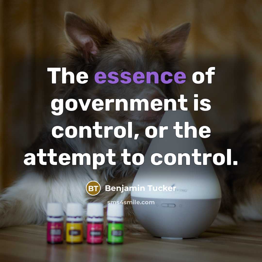“The essence of government is control, or the attempt to…” quote by Benjamin Tucker