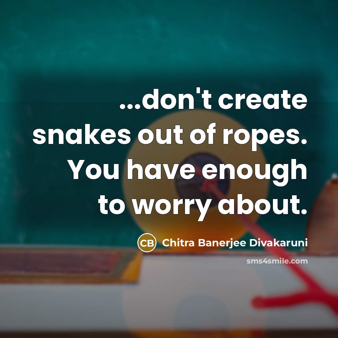 “...don't create snakes out of ropes. You have enough to…” quote by Chitra Banerjee Divakaruni