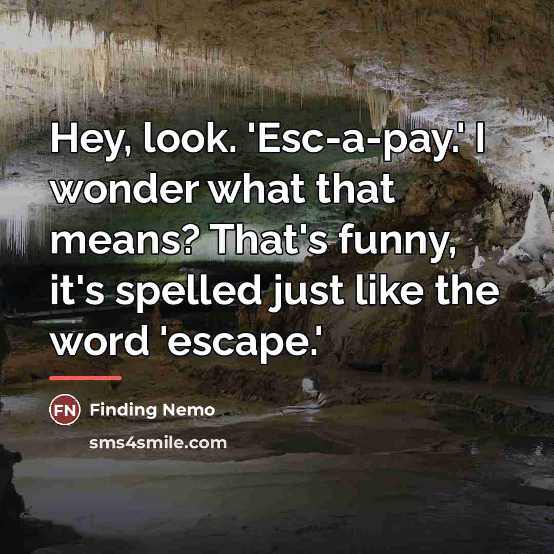 “Hey, look. 'Esc-a-pay.' I wonder what that means? That's funny,…” quote by Finding Nemo