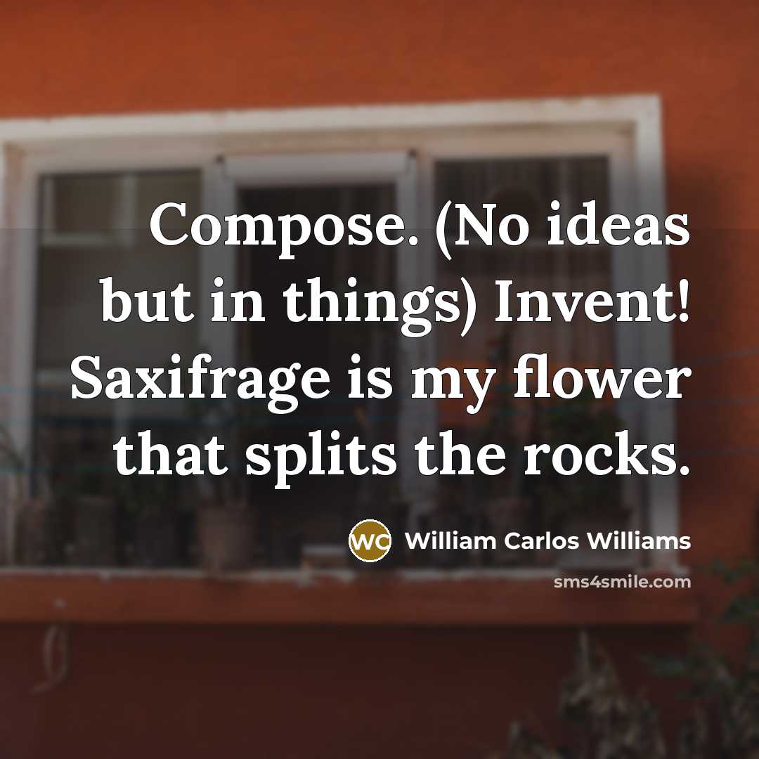 “Compose. (No ideas but in things) Invent! Saxifrage is my flower that splits the rocks.” quote by William Carlos Williams