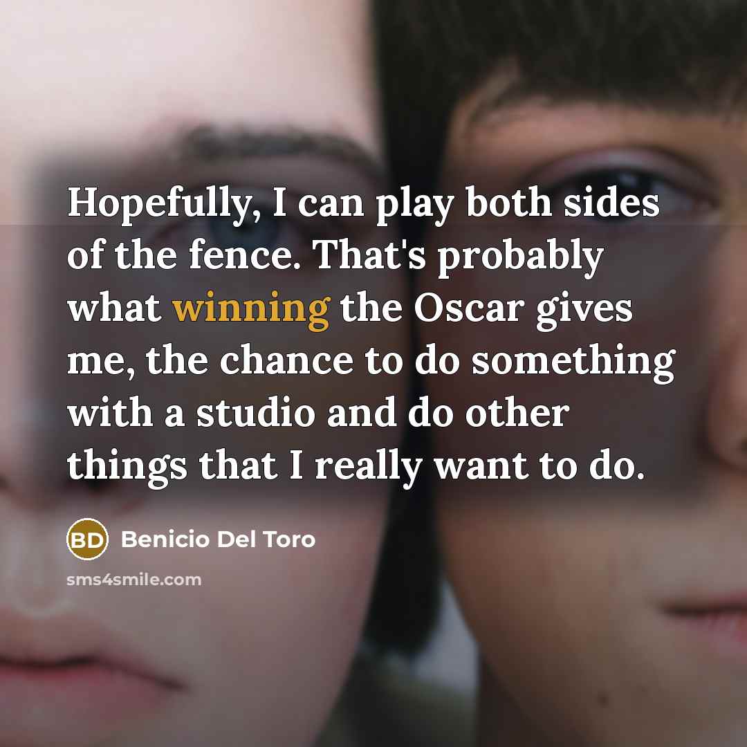 “Hopefully, I can play both sides of the fence. That's…” quote by Benicio Del Toro