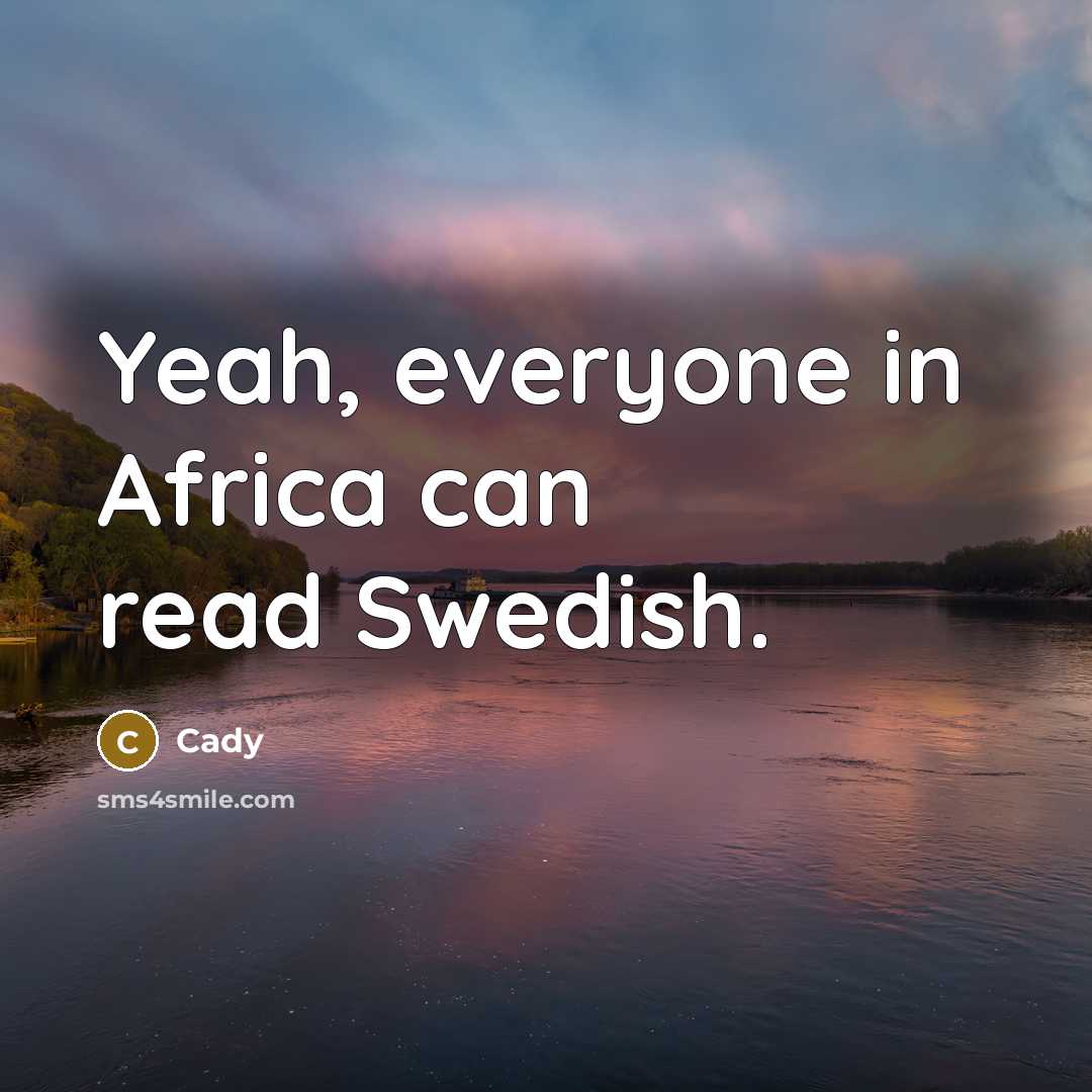 “Yeah, everyone in Africa can read Swedish.” quote by Cady