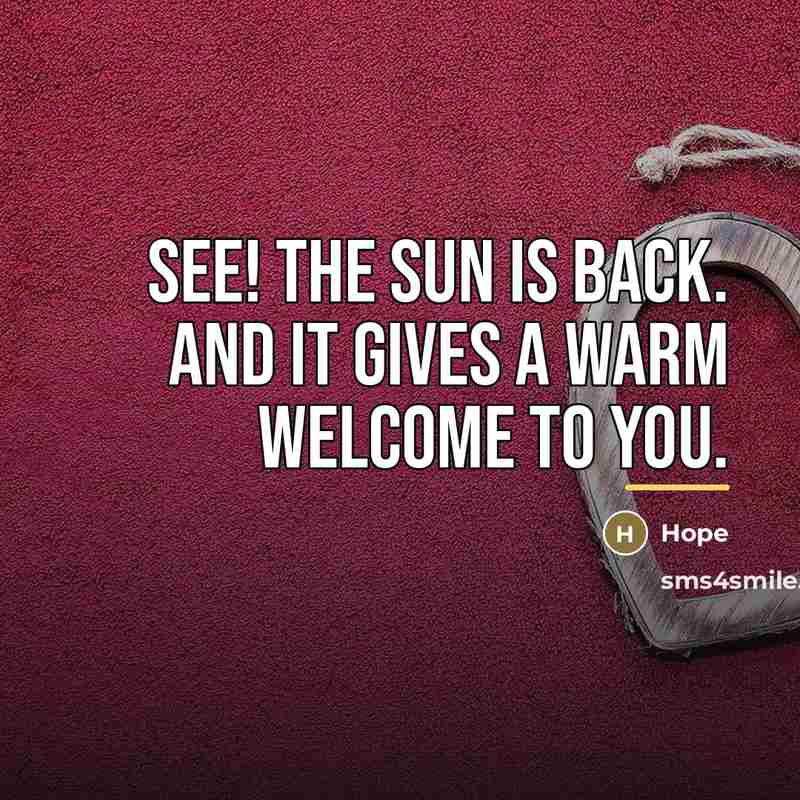 “See! The sun is back. And it gives a warm…” quote by Hope