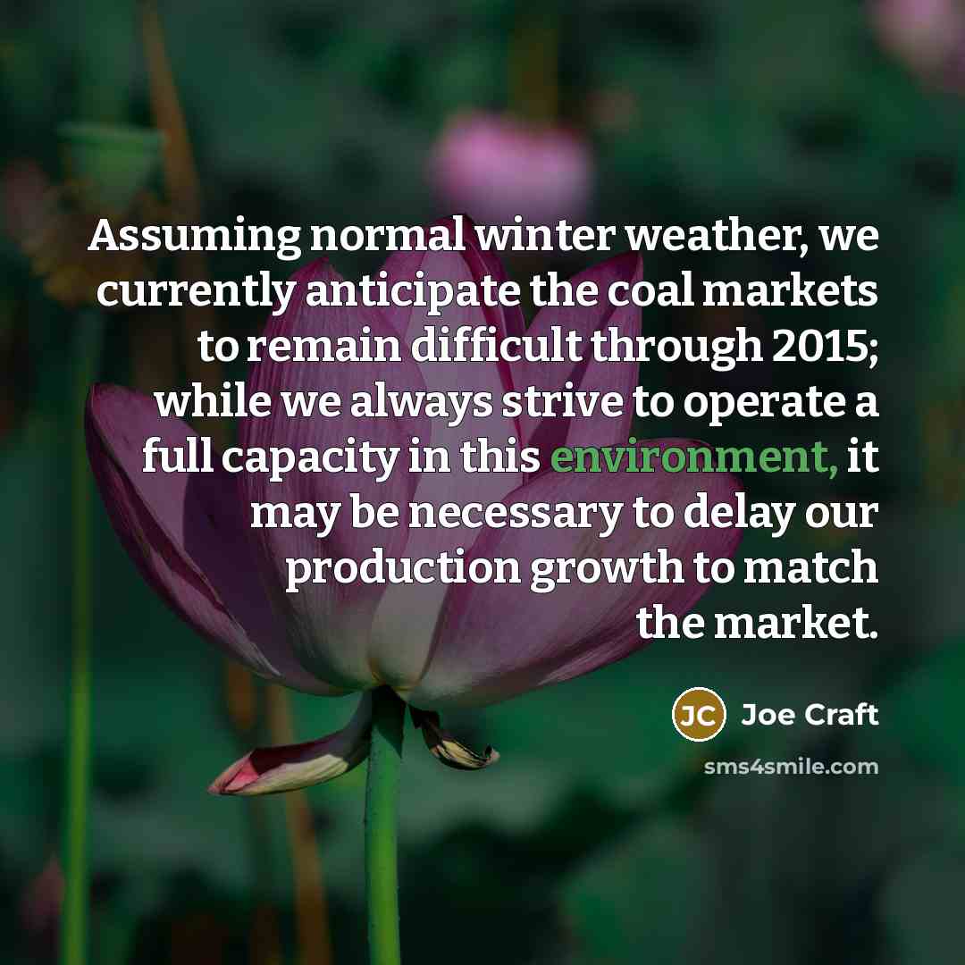 “Assuming normal winter weather, we currently anticipate the coal markets…” quote by Joe Craft