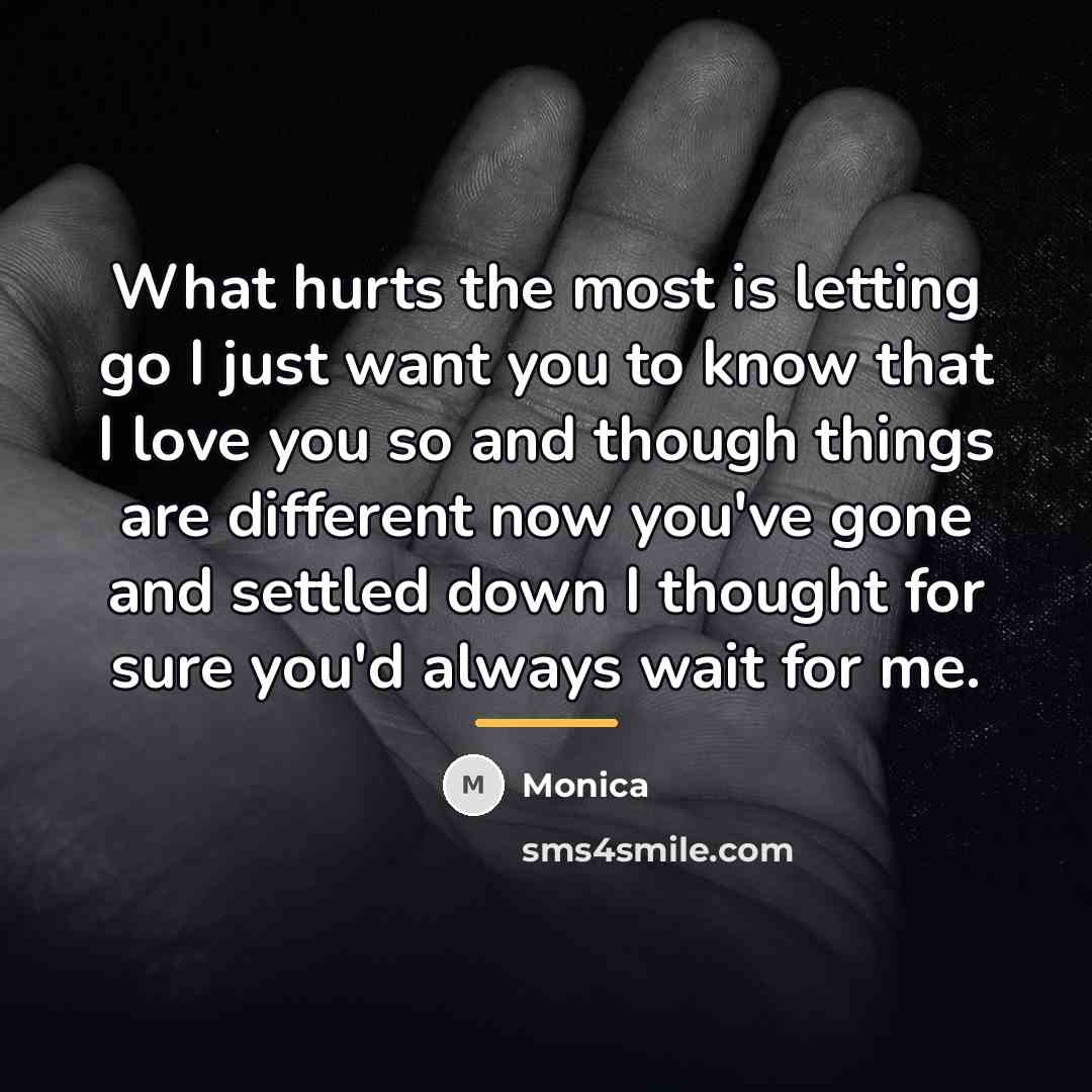 “What hurts the most is letting go I just want…” quote by Monica