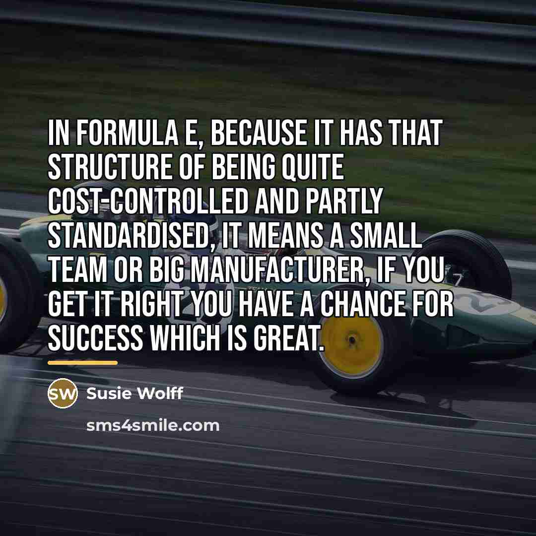 “In Formula E, because it has that structure of being…” quote by Susie Wolff