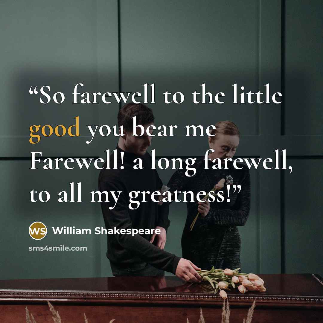 “So farewell to the little good you bear me Farewell! a long farewell, to all my greatness!” quote by William Shakespeare