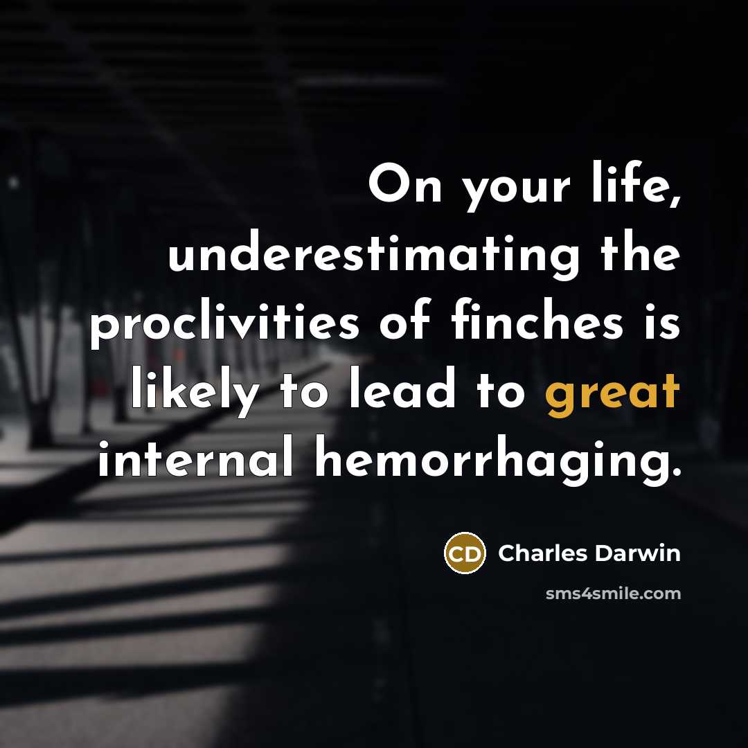 “On your life, underestimating the proclivities of finches is likely…” quote by Charles Darwin