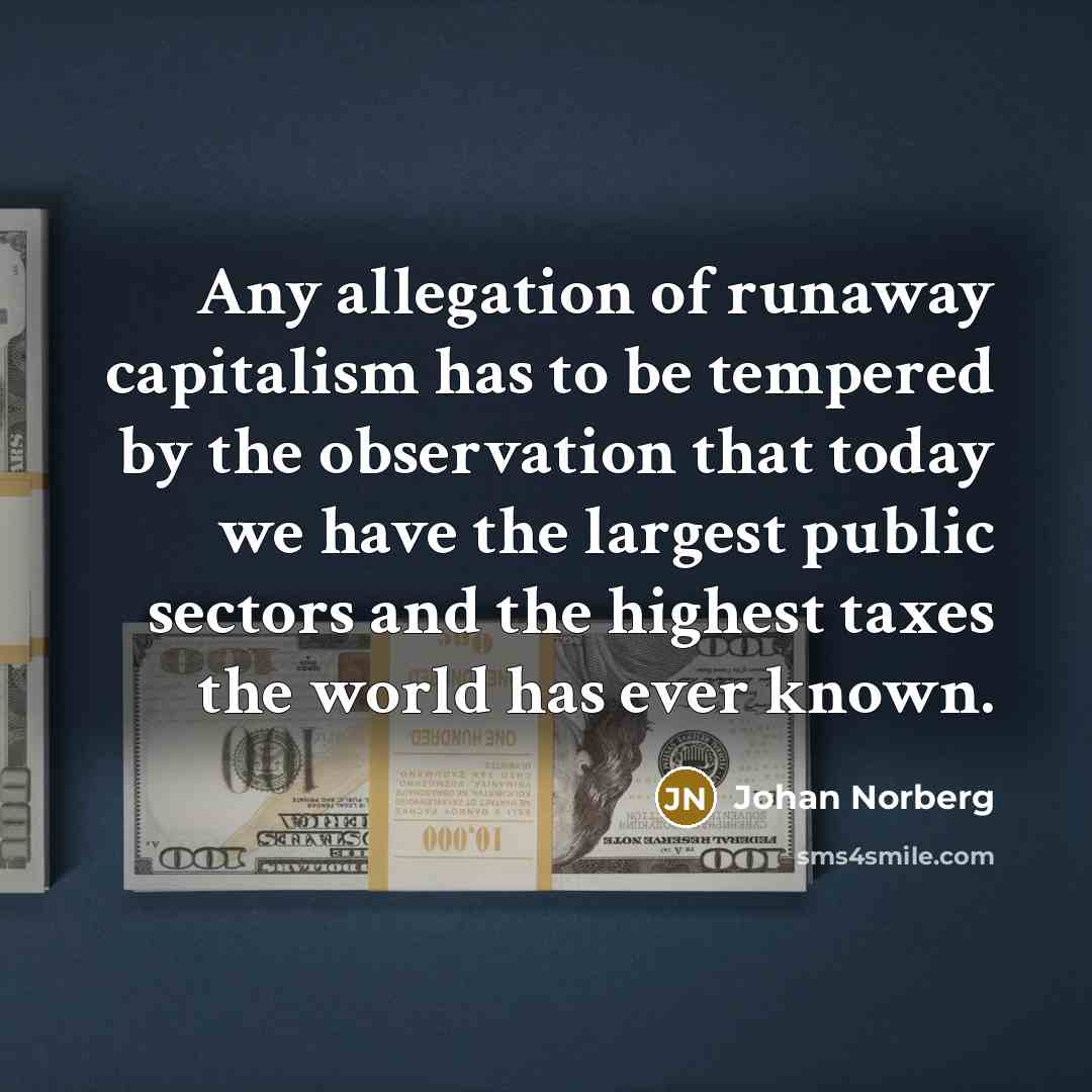 “Any allegation of runaway capitalism has to be tempered by…” quote by Johan Norberg