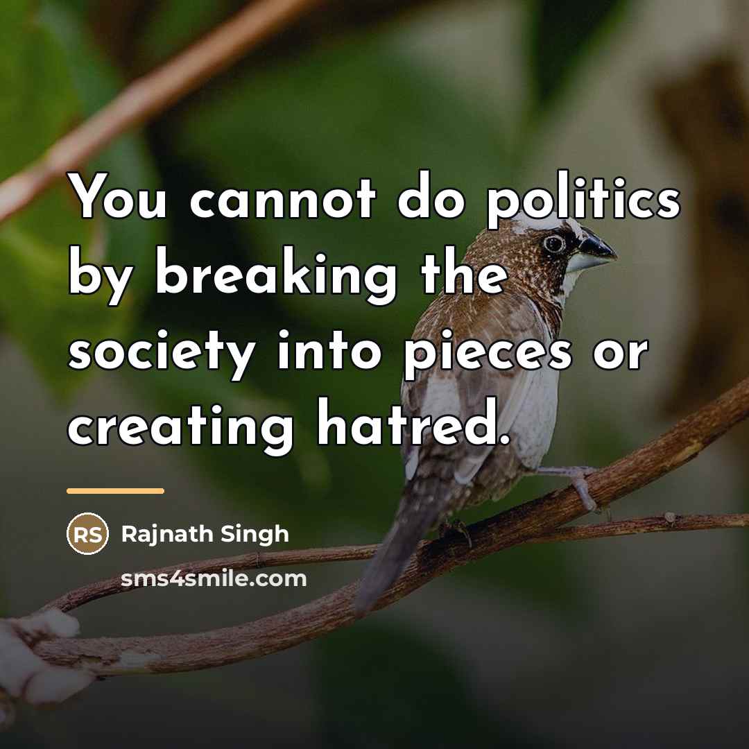 “You cannot do politics by breaking the society into pieces…” quote by Rajnath Singh