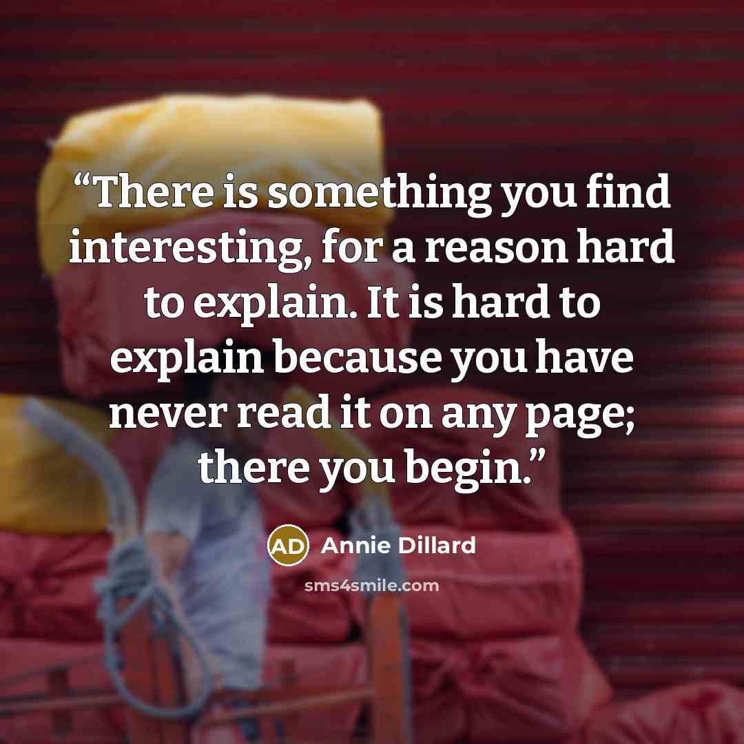 “There is something you find interesting, for a reason hard to explain. It is hard to explain because you have never read it on any page; there you begin.” quote by Annie Dillard