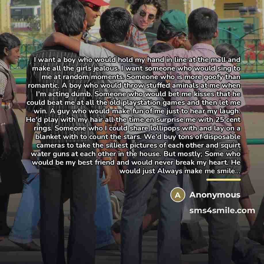 “I want a boy who would hold my hand in…” quote by Anonymous