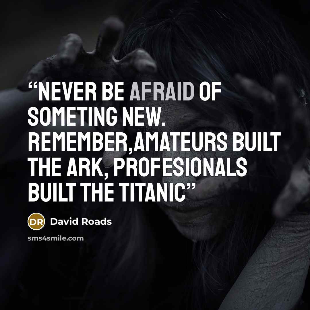 “Never be afraid of someting new. Remember,amateurs built the ark, Profesionals built the titanic” quote by David Roads