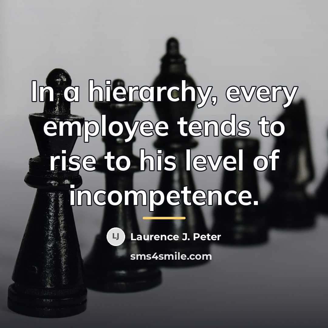 “In a hierarchy, every employee tends to rise to his…” quote by Laurence J. Peter