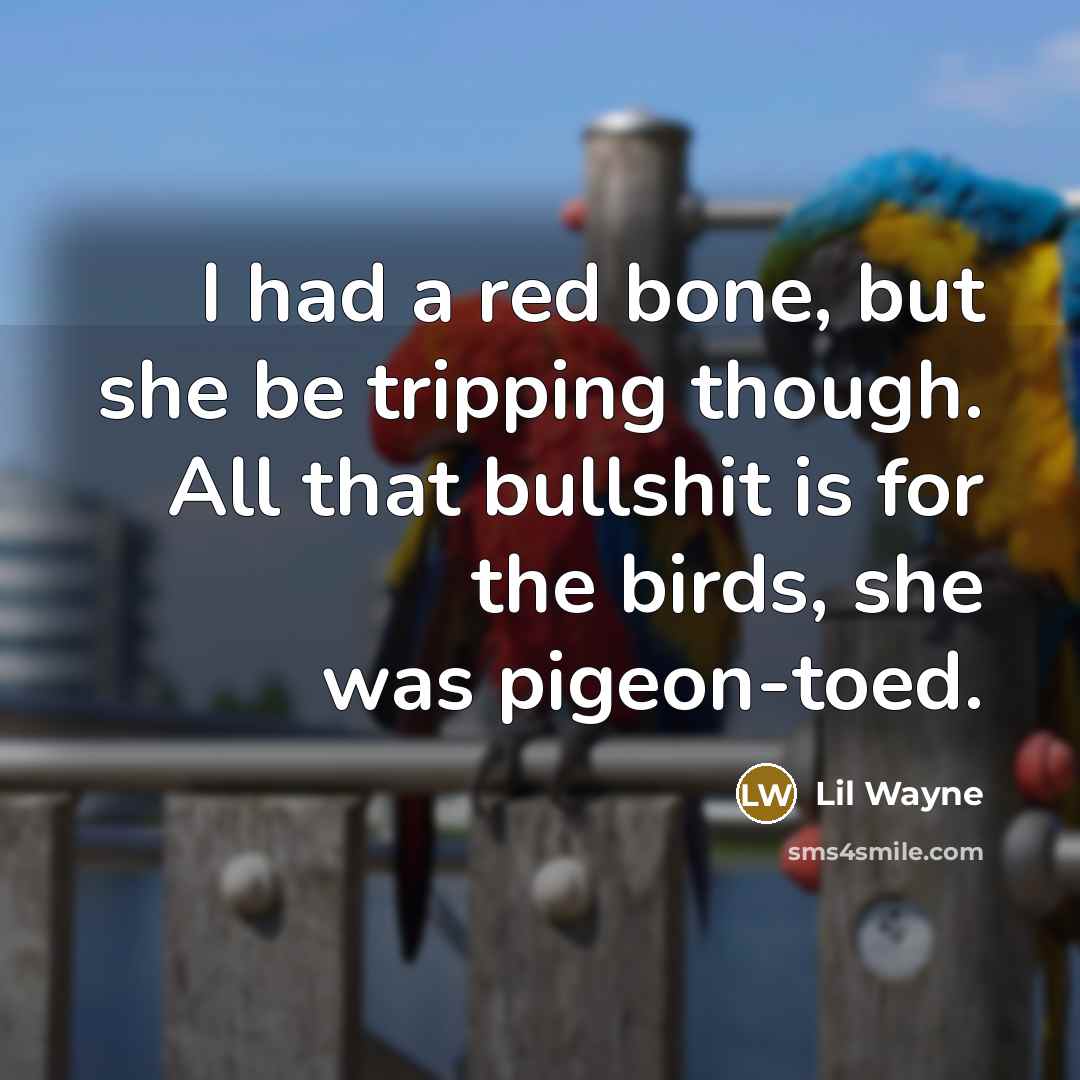“I had a red bone, but she be tripping though. All that bullshit is for the birds, she was pigeon-toed.” quote by Lil Wayne