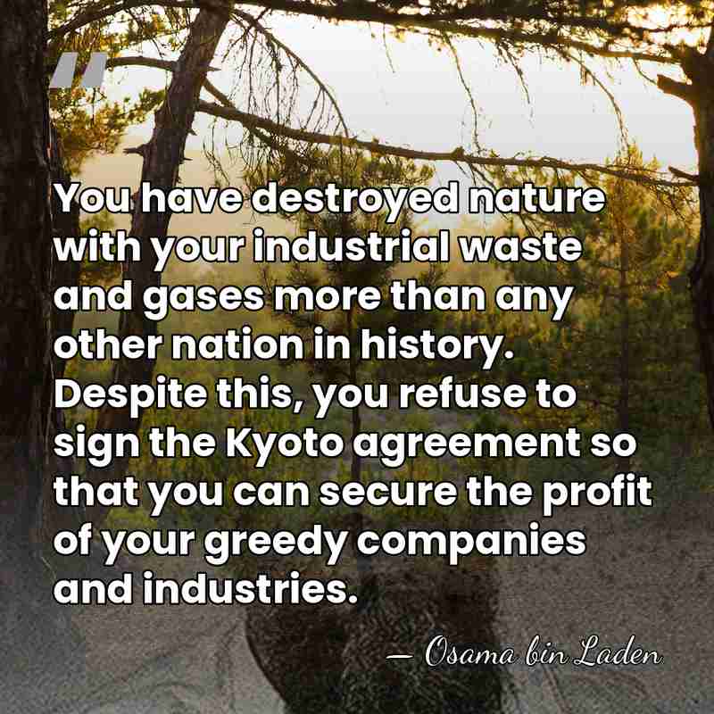 You have destroyed nature with your industrial waste and gases more than&hellip; - Osama bin Laden