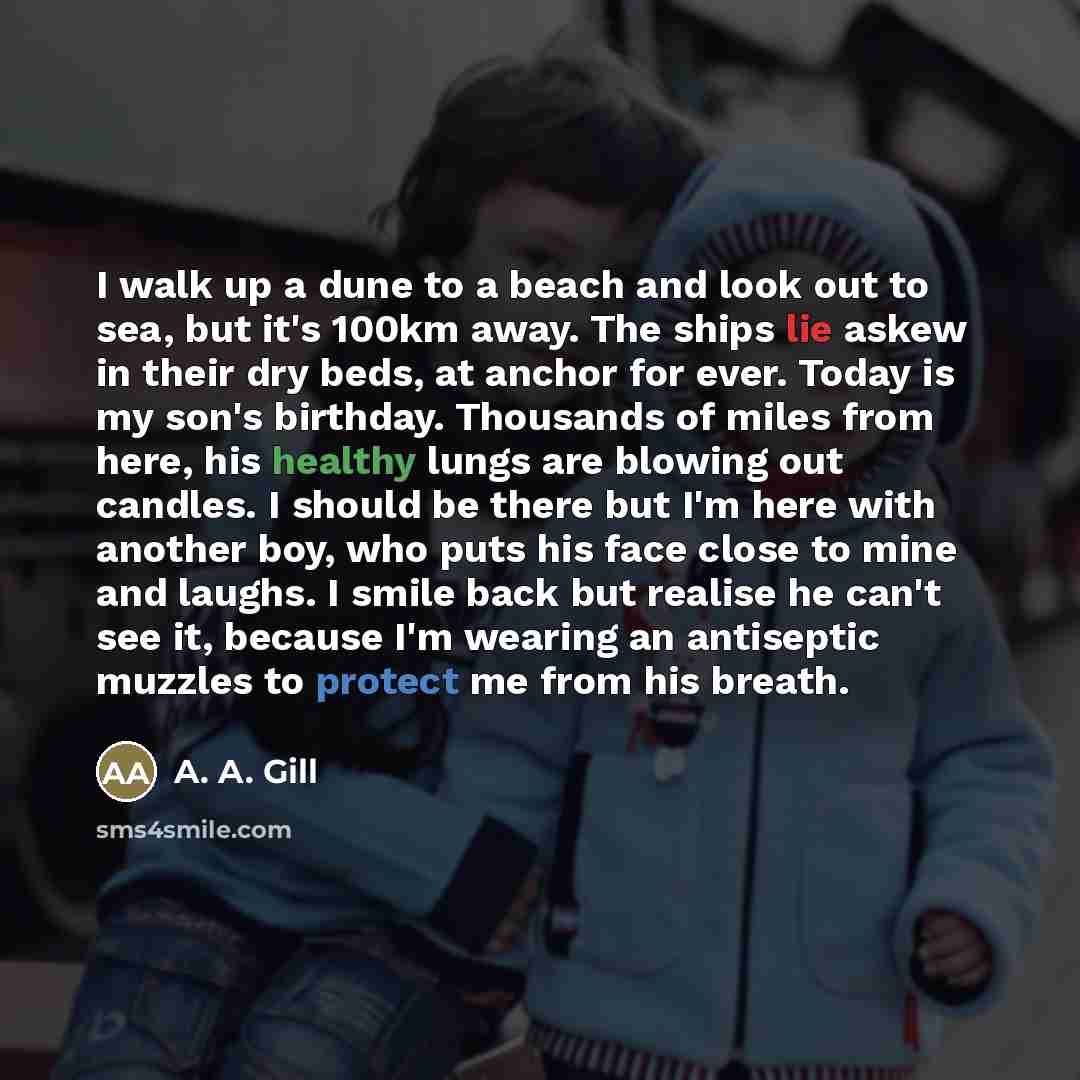 “I walk up a dune to a beach and look…” quote by A. A. Gill