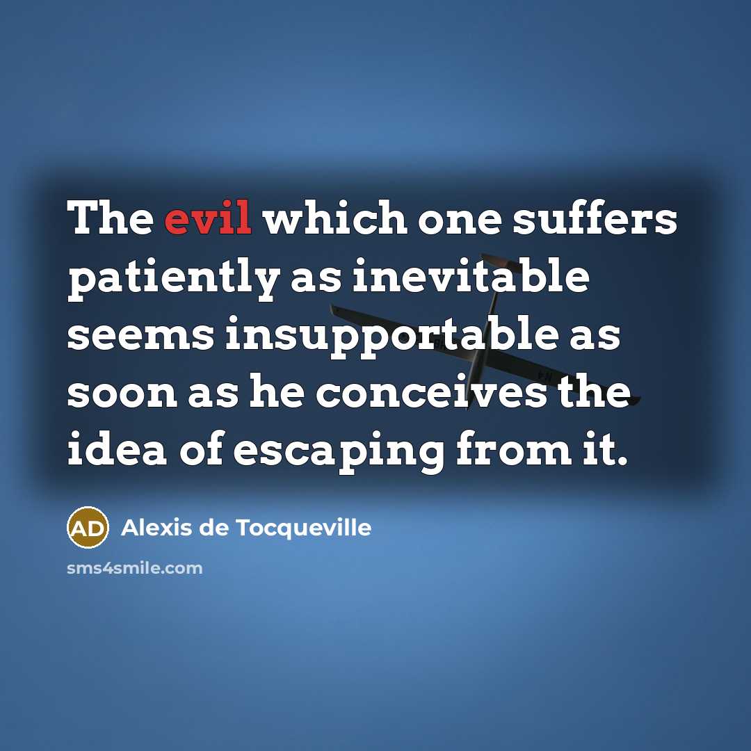 “The evil which one suffers patiently as inevitable seems insupportable…” quote by Alexis de Tocqueville
