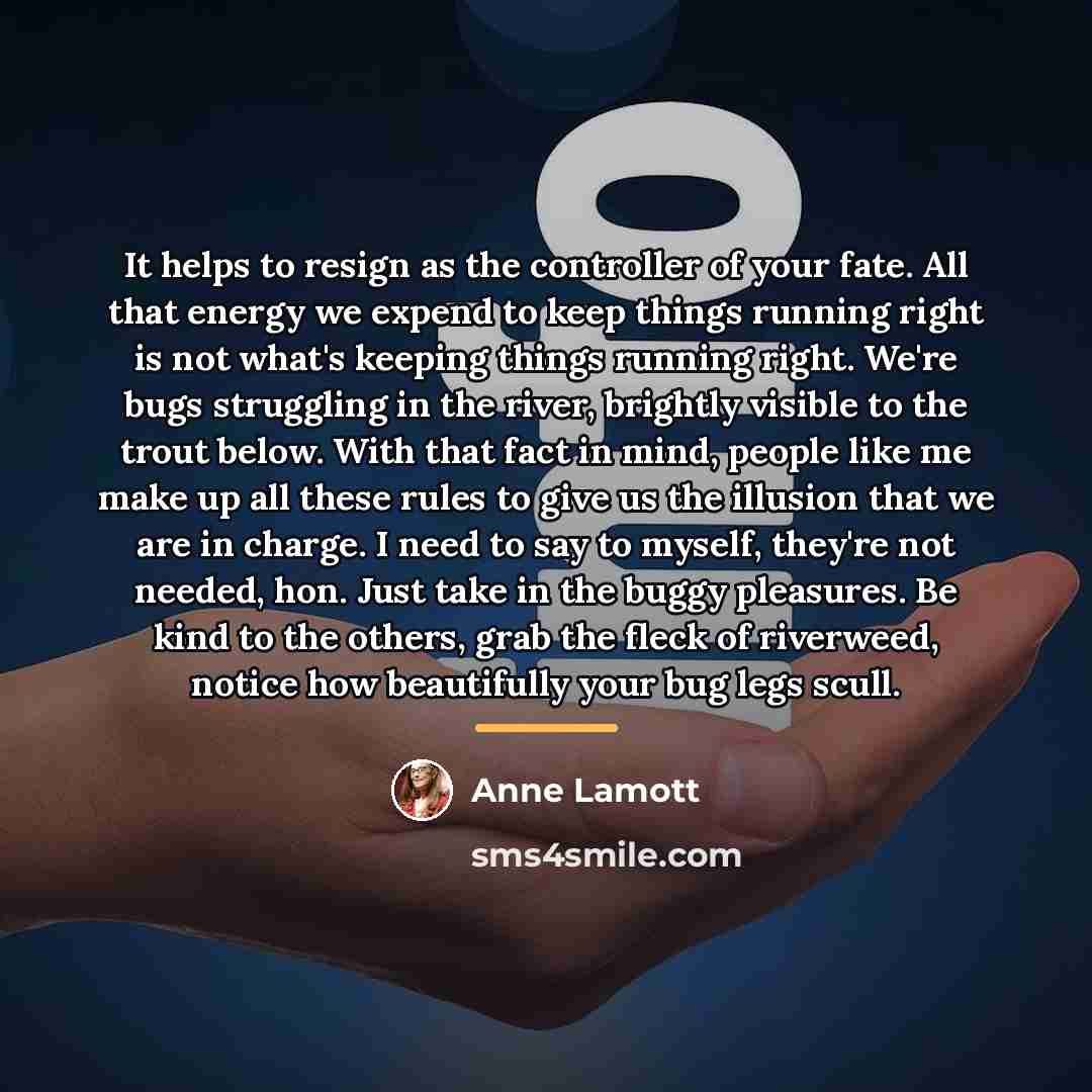 “It helps to resign as the controller of your fate.…” quote by Anne Lamott