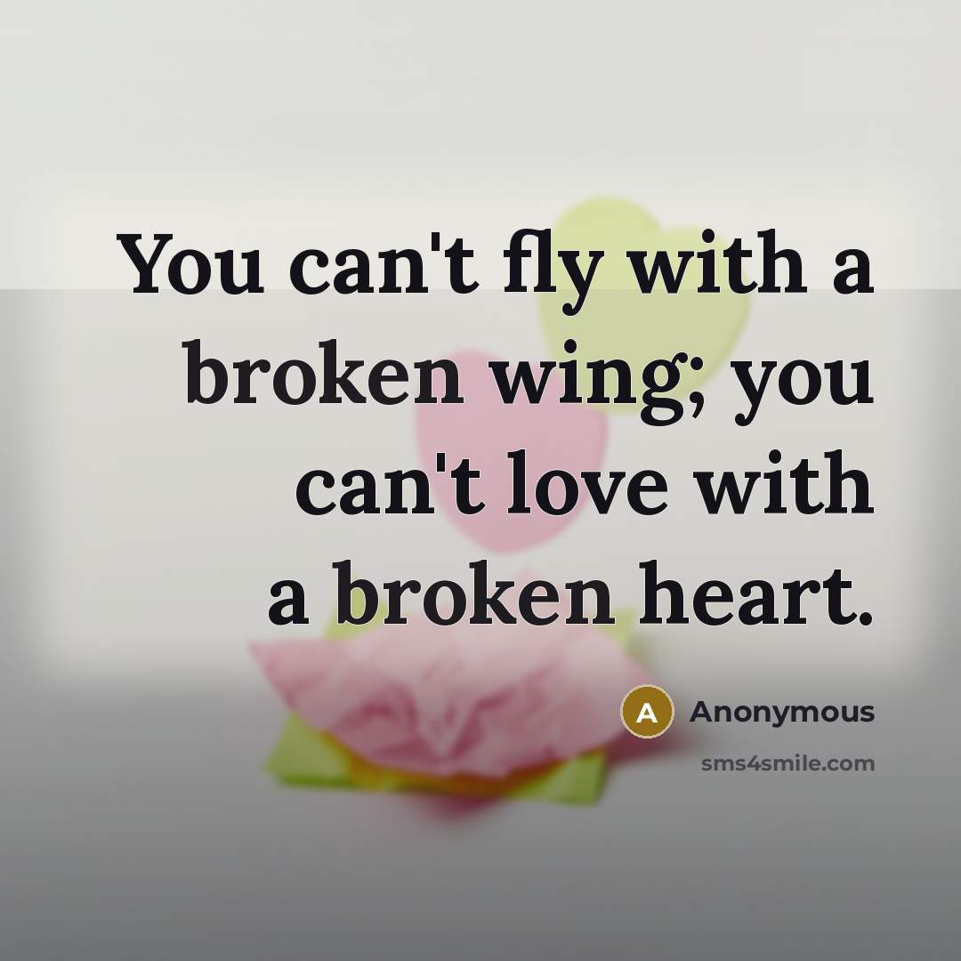 “You can't fly with a broken wing; you can't love…” quote by Anonymous