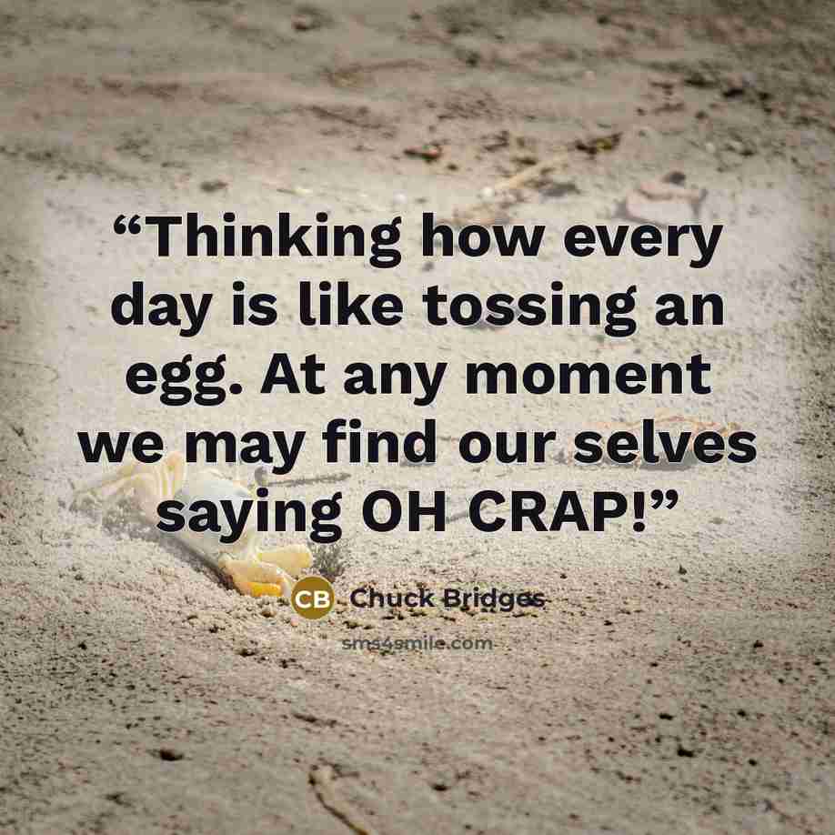 “Thinking how every day is like tossing an egg. At any moment we may find our selves saying OH CRAP!” quote by Chuck Bridges