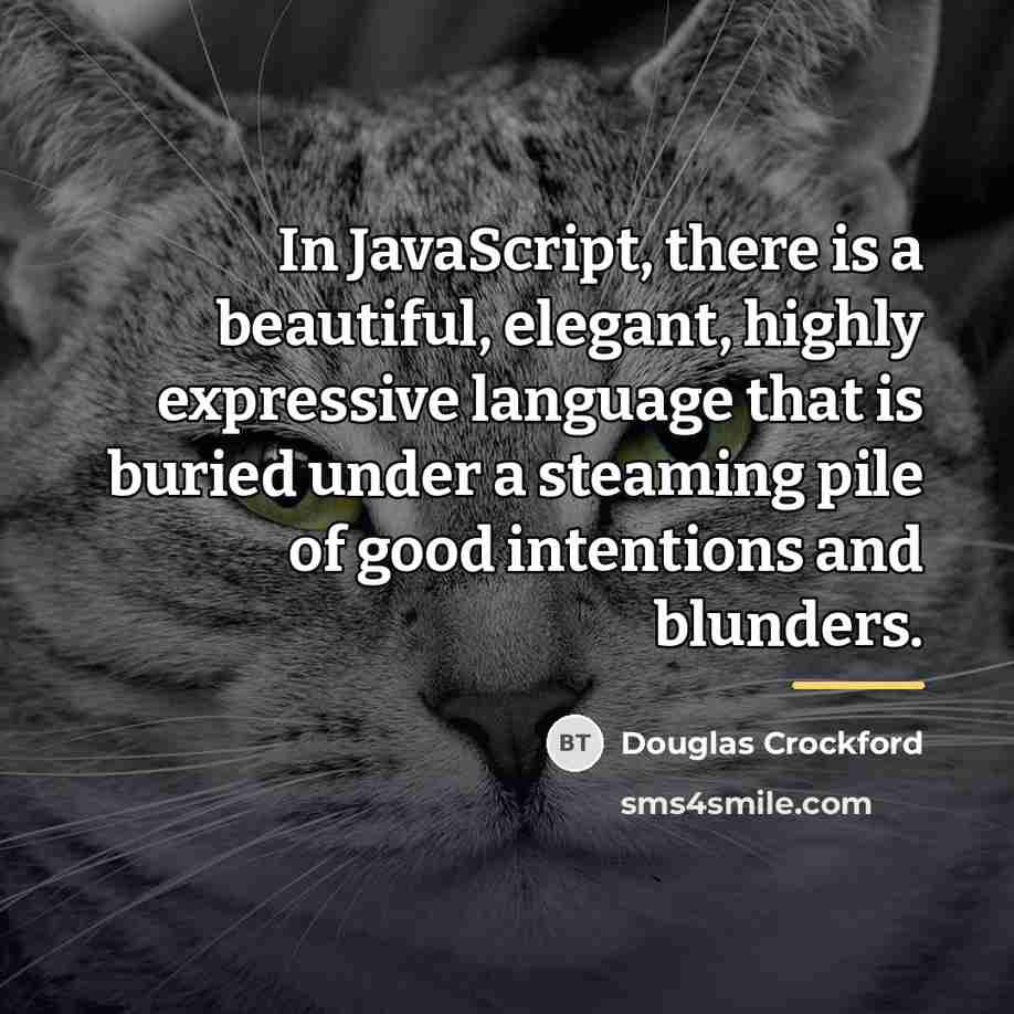 “In JavaScript, there is a beautiful, elegant, highly expressive language…” quote by Douglas Crockford