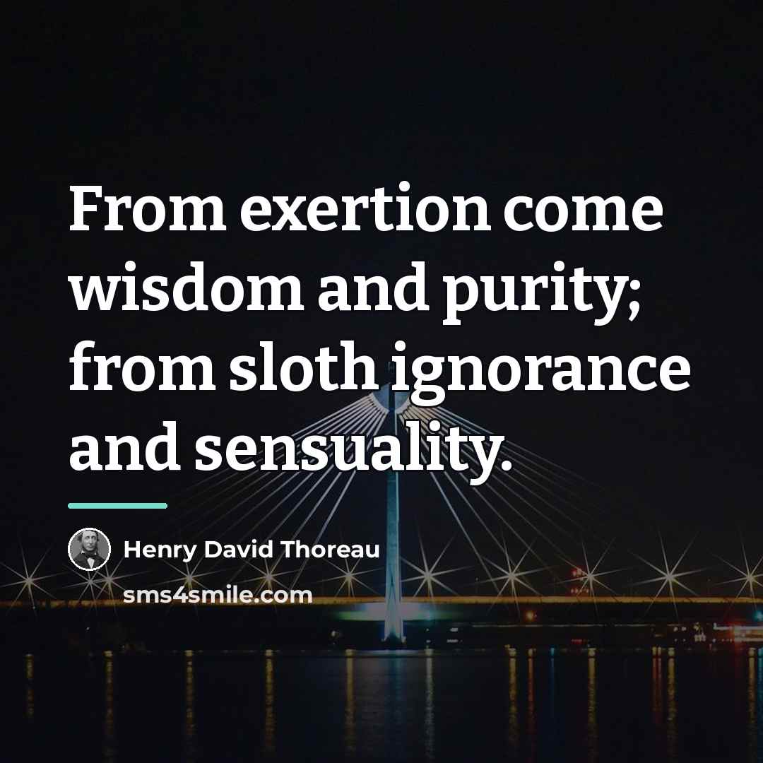 “From exertion come wisdom and purity; from sloth ignorance and…” quote by Henry David Thoreau