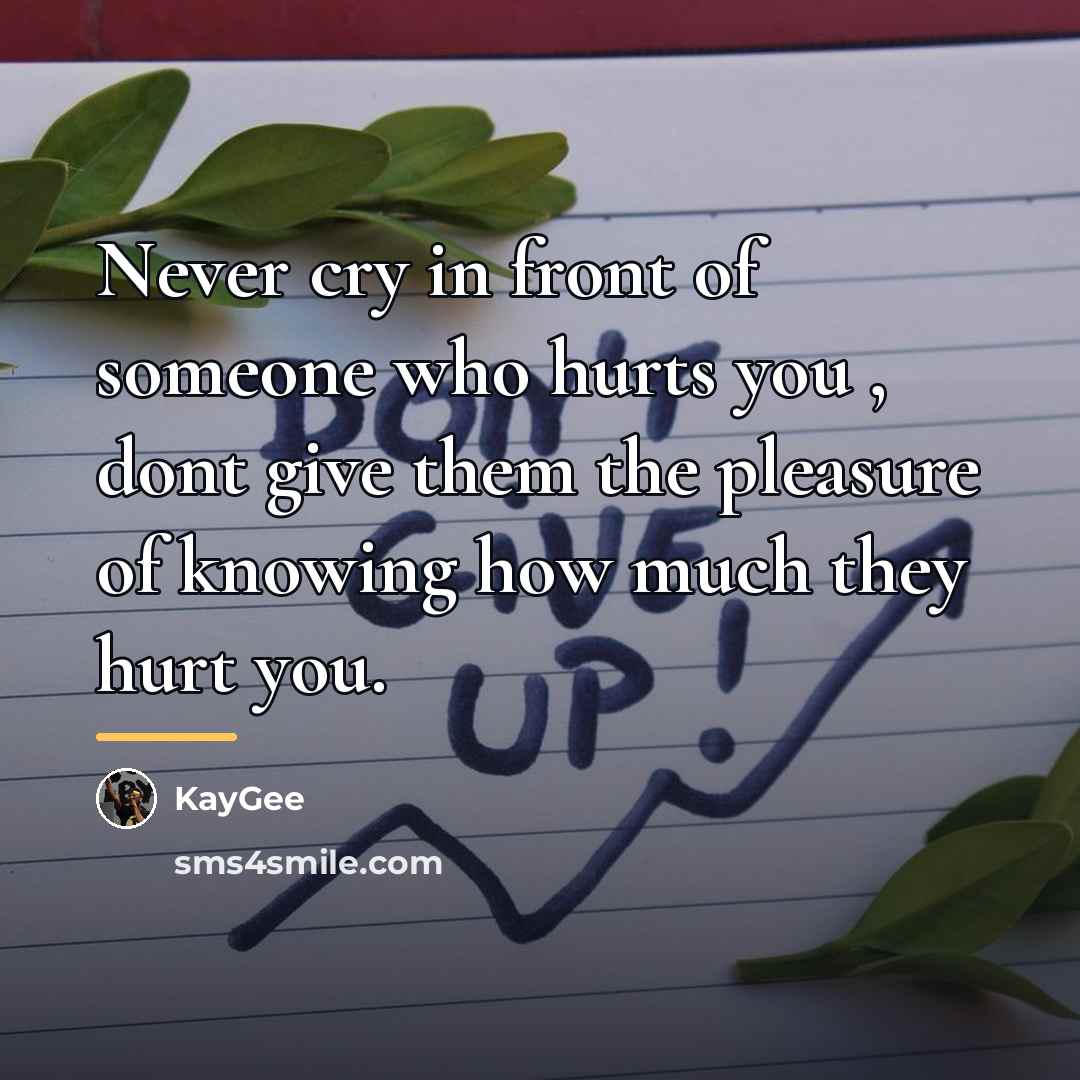 “Never cry in front of someone who hurts you ,…” quote by KayGee