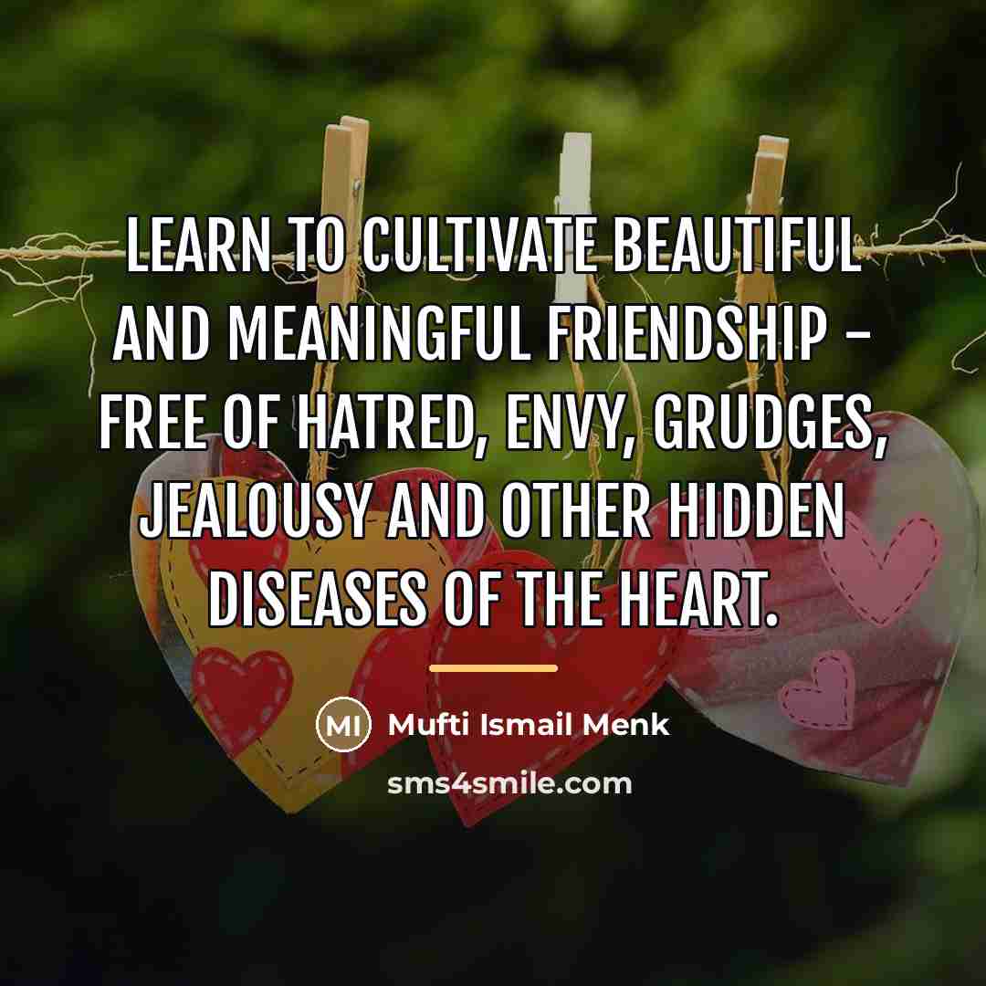 “Learn to cultivate beautiful and meaningful friendship - free of…” quote by Mufti Ismail Menk