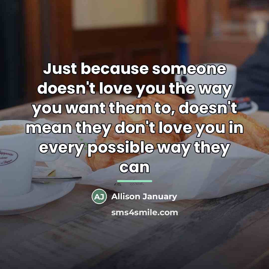 “Just because someone doesn't love you the way you want…” quote by Allison January