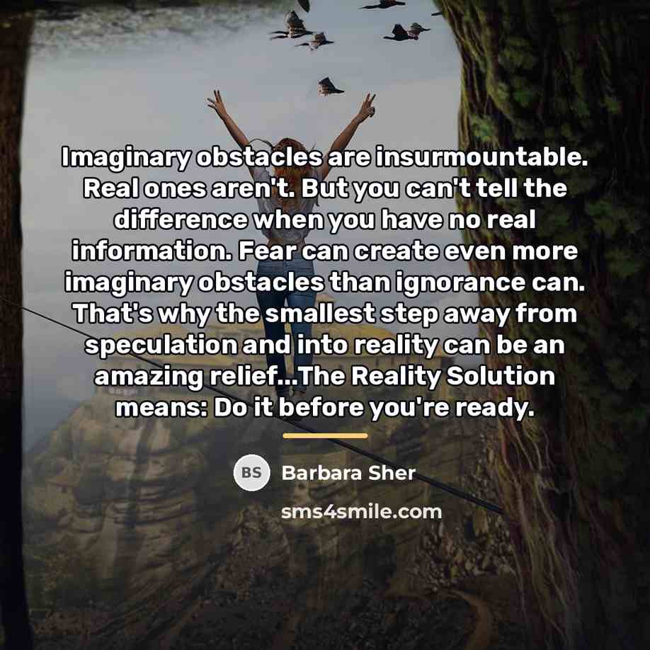 “Imaginary obstacles are insurmountable. Real ones aren't. But you can't…” quote by Barbara Sher