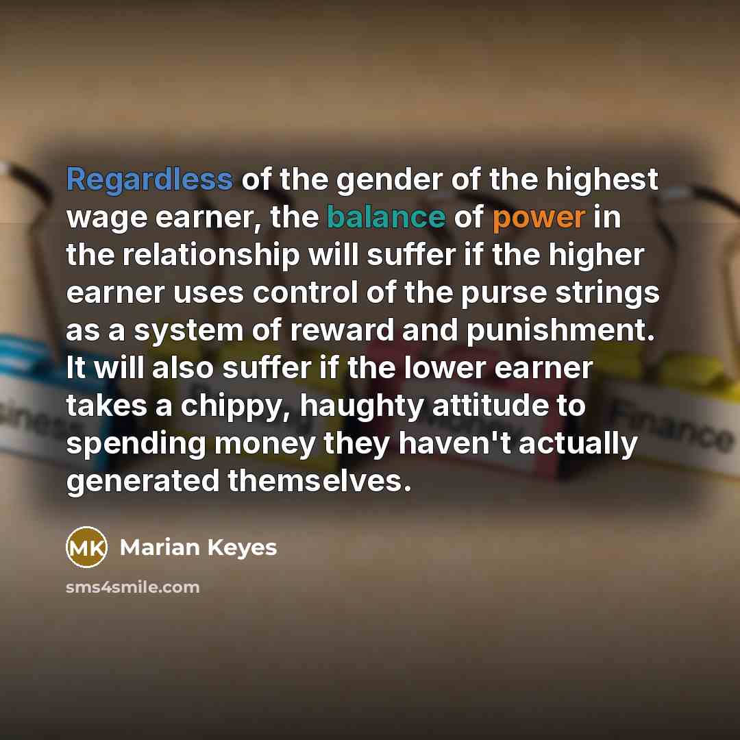 “Regardless of the gender of the highest wage earner, the…” quote by Marian Keyes