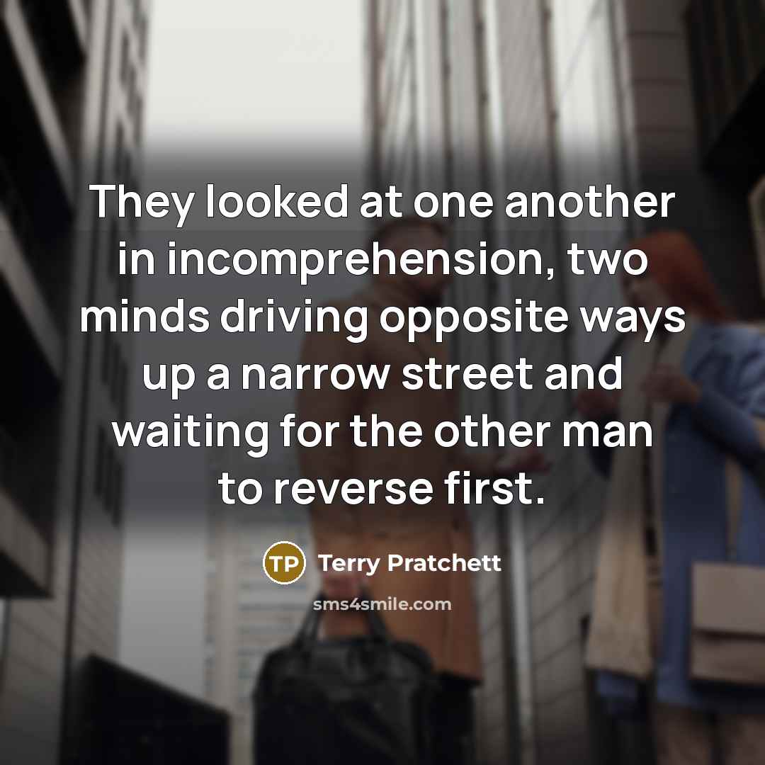 “They looked at one another in incomprehension, two minds driving…” quote by Terry Pratchett