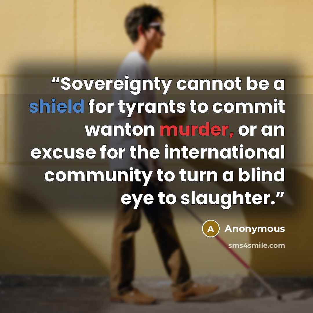 “Sovereignty cannot be a shield for tyrants to commit wanton murder, or an excuse for the international community to turn a blind eye to slaughter.” quote by Anonymous