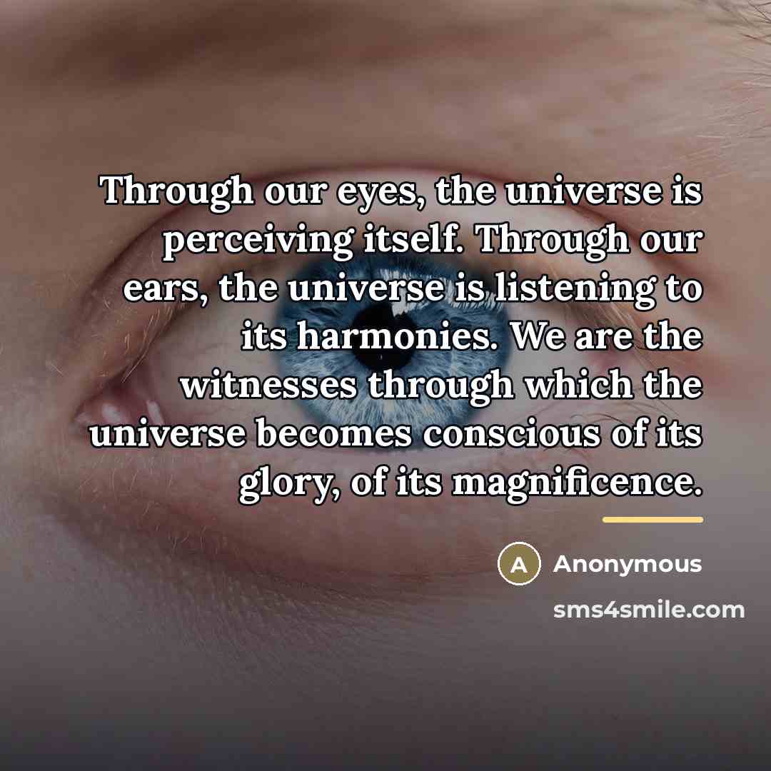 “Through our eyes, the universe is perceiving itself. Through our…” quote by Anonymous