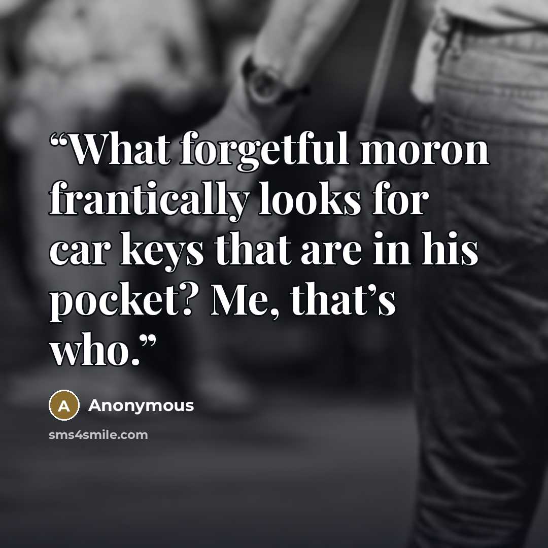 “What forgetful moron frantically looks for car keys that are in his pocket? Me, that’s who.” quote by Anonymous