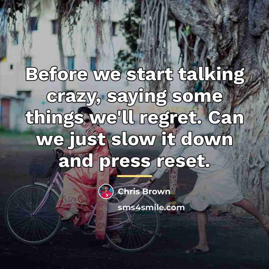 “Before we start talking crazy, saying some things we'll regret.…” quote by Chris Brown