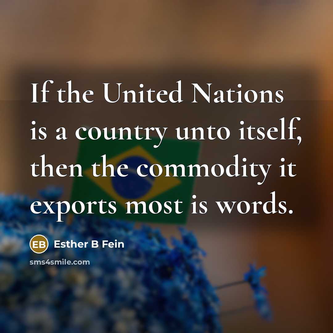“If the United Nations is a country unto itself, then the commodity it exports most is words.” quote by Esther B Fein