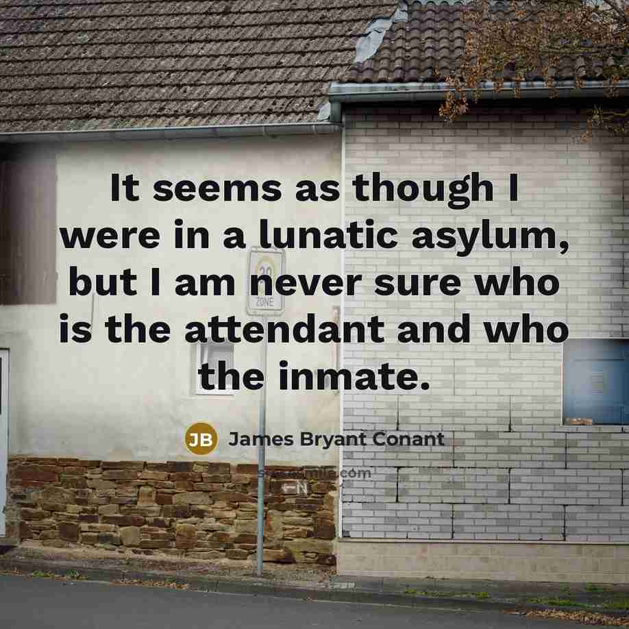 “It seems as though I were in a lunatic asylum, but I am never sure who is the attendant and who the inmate.” quote by James Bryant Conant