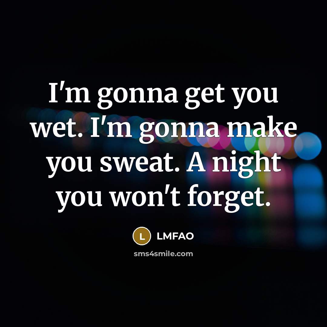 “I'm gonna get you wet. I'm gonna make you sweat. A night you won't forget.” quote by Lmfao