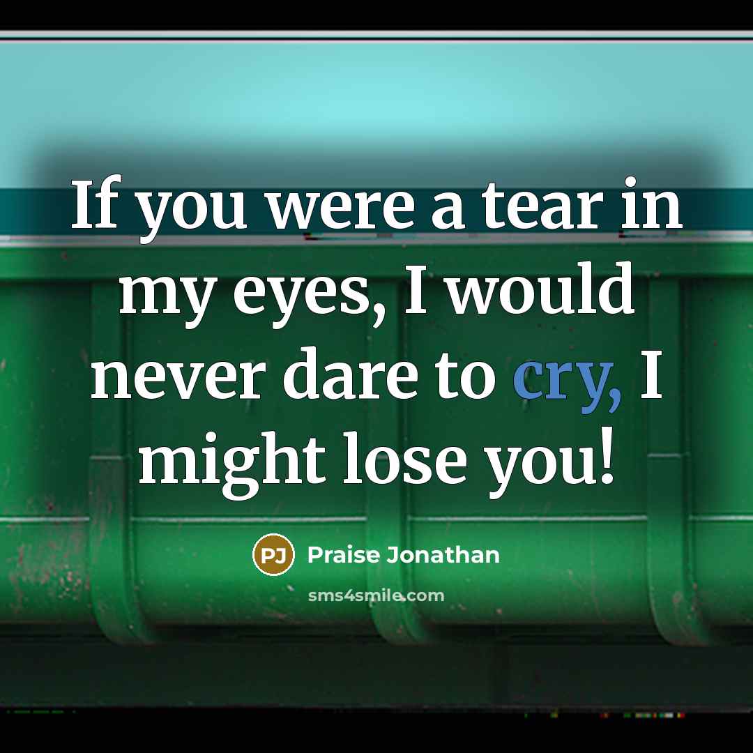 “If you were a tear in my eyes, I would never dare to cry, I might lose you!” quote by Praise Jonathan