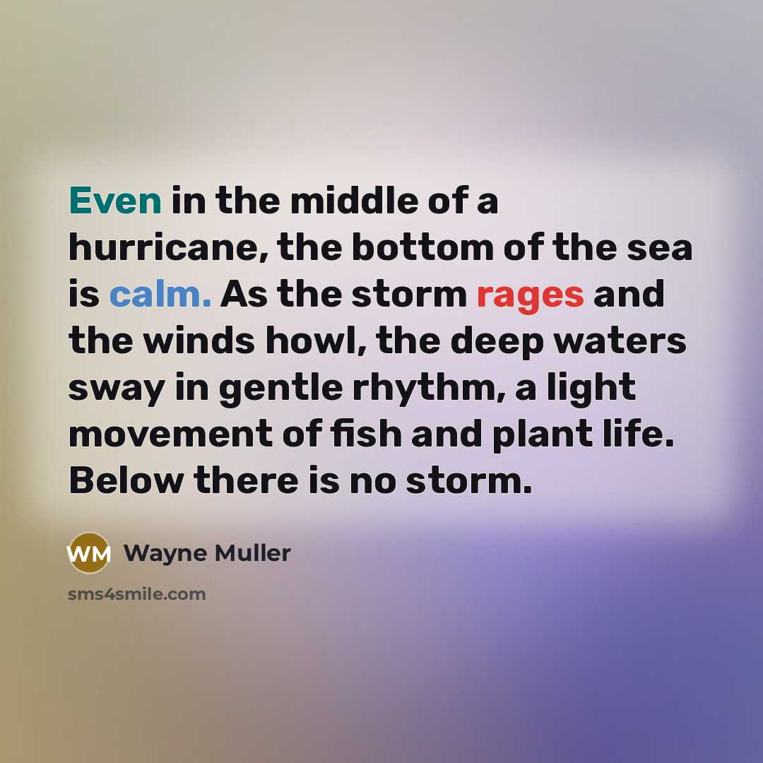“Even in the middle of a hurricane, the bottom of…” quote by Wayne Muller