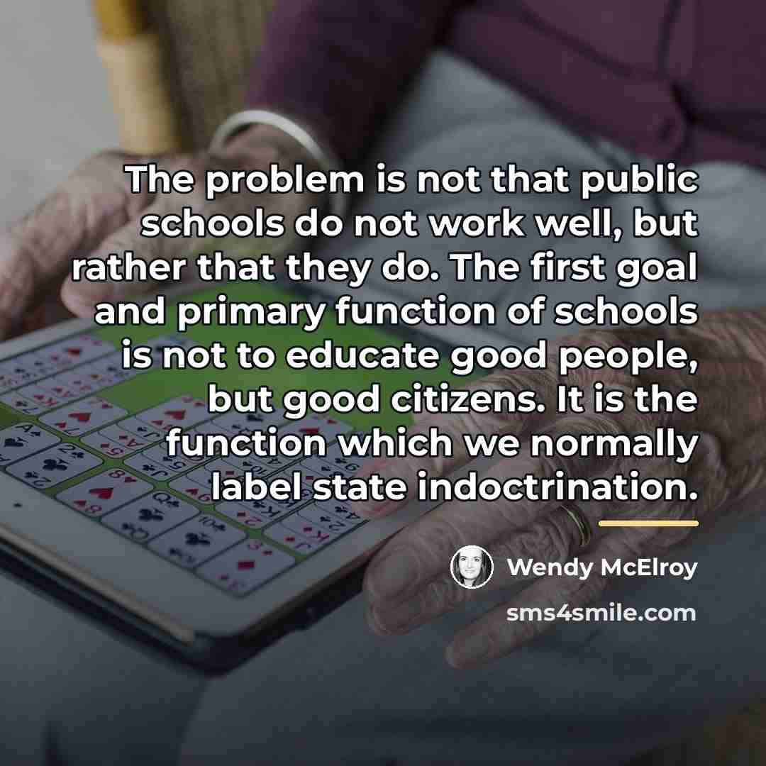 “The problem is not that public schools do not work…” quote by Wendy McElroy