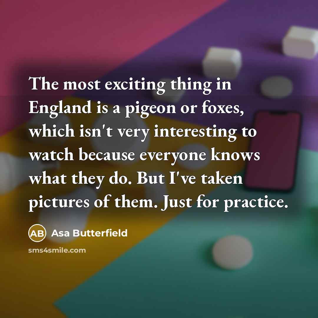 “The most exciting thing in England is a pigeon or…” quote by Asa Butterfield